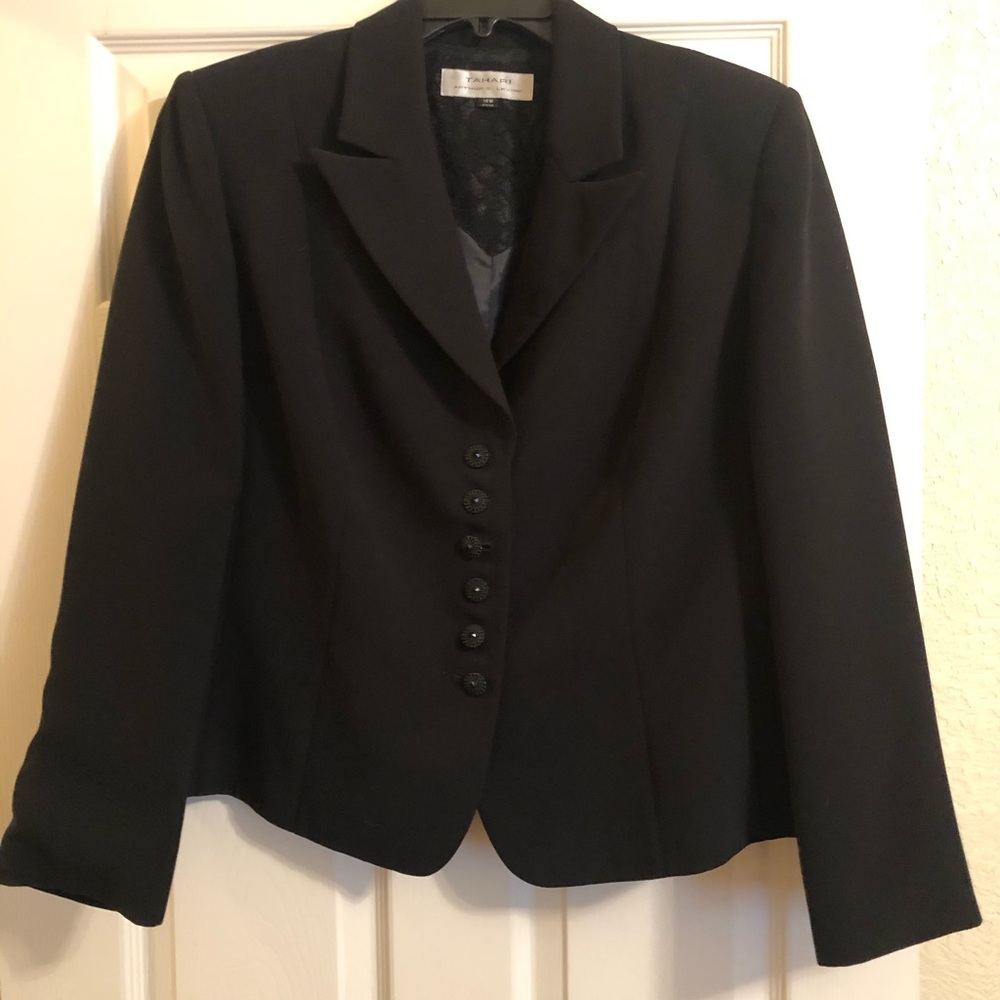 Tahari Women’s embellished black suit